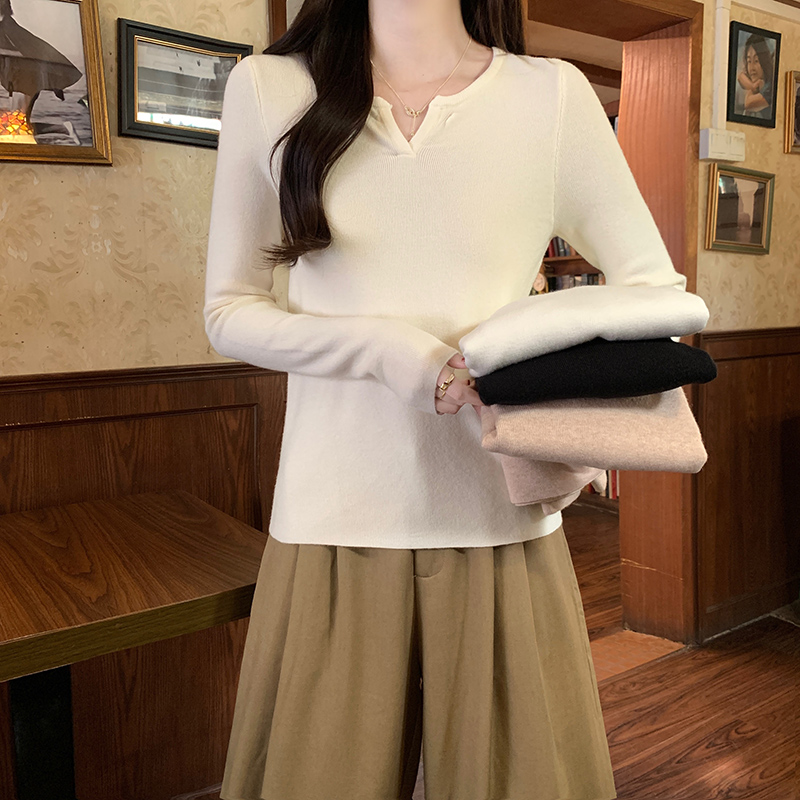 Short pure bottoming shirt long sleeve sweater for women