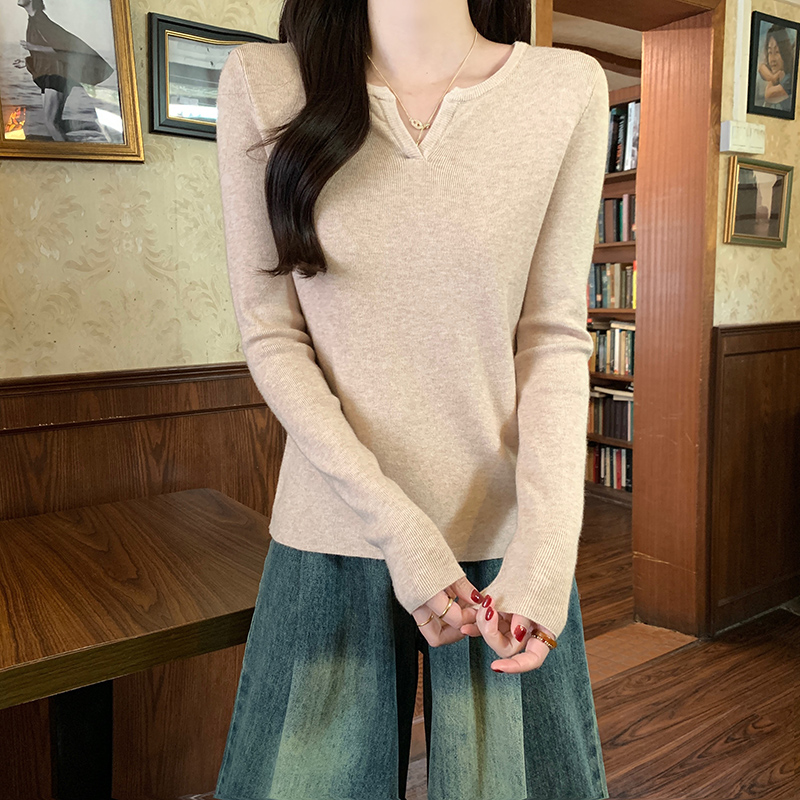 Short pure bottoming shirt long sleeve sweater for women