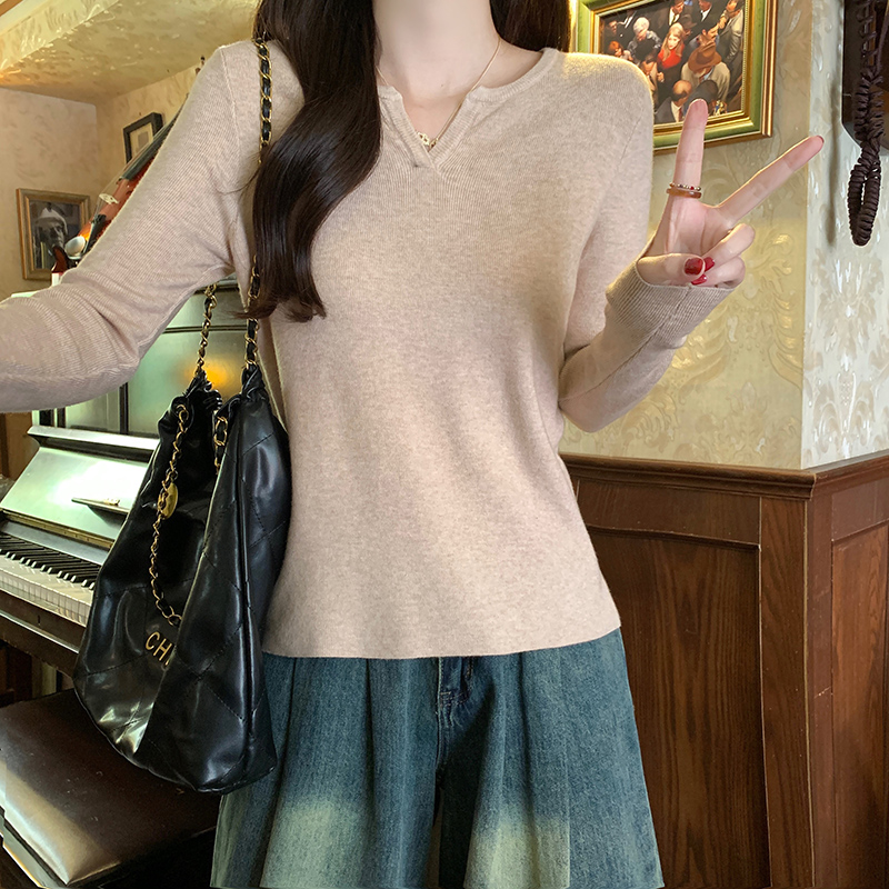 Short pure bottoming shirt long sleeve sweater for women