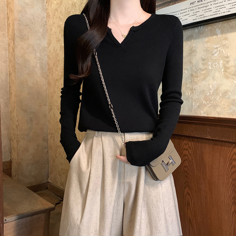 Short pure bottoming shirt long sleeve sweater for women