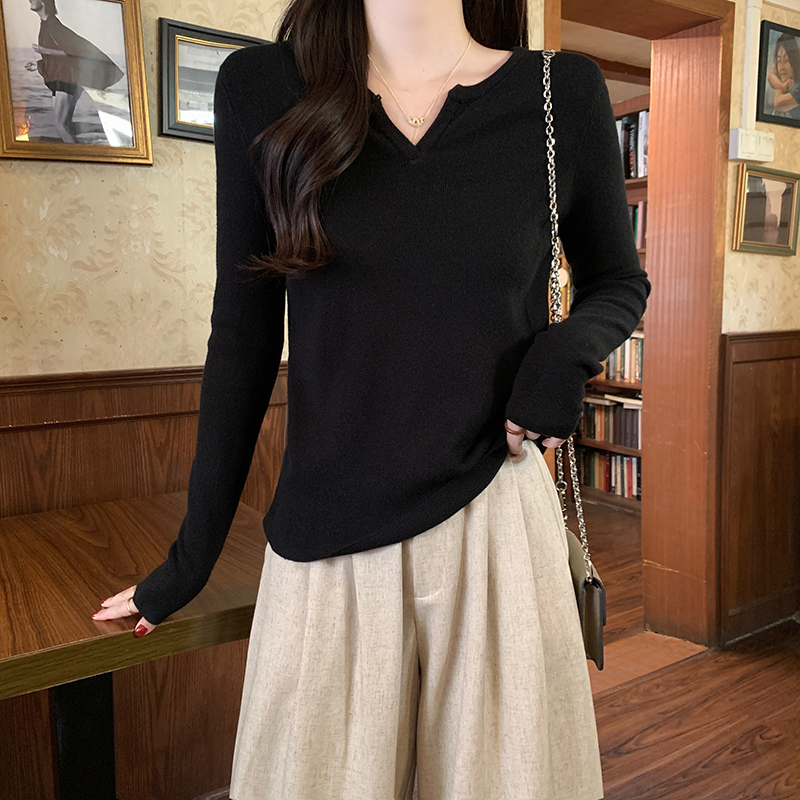 Short pure bottoming shirt long sleeve sweater for women