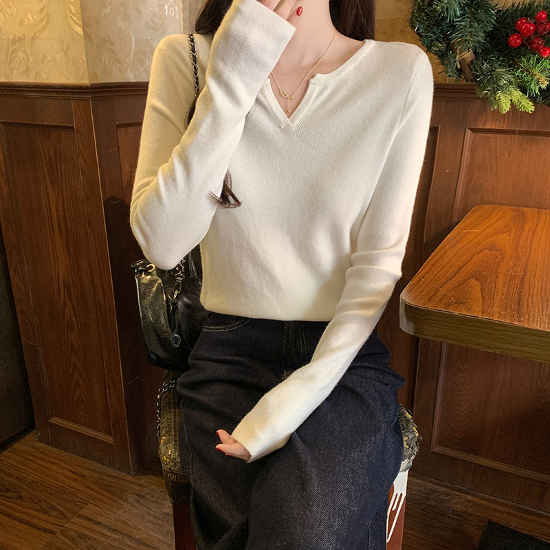 Short pure bottoming shirt long sleeve sweater for women