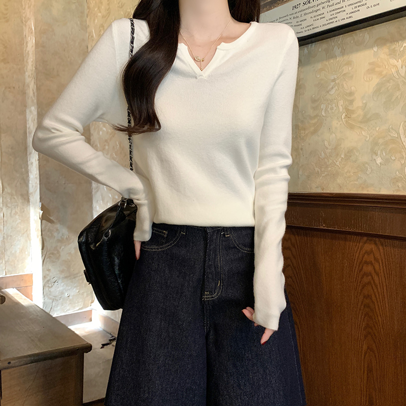 Short pure bottoming shirt long sleeve sweater for women