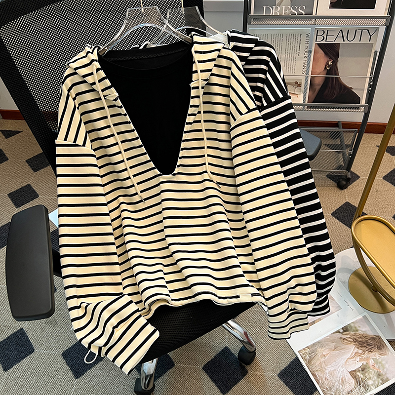 Loose stripe large yard hoodie autumn hooded Korean style tops