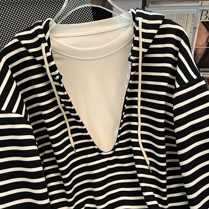Loose stripe large yard hoodie autumn hooded Korean style tops