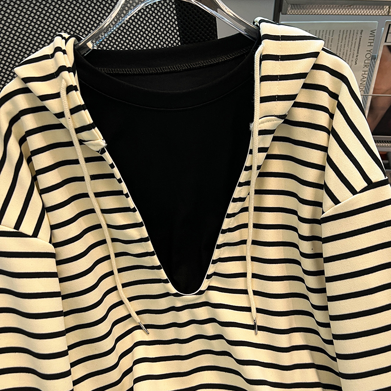 Loose stripe large yard hoodie autumn hooded Korean style tops