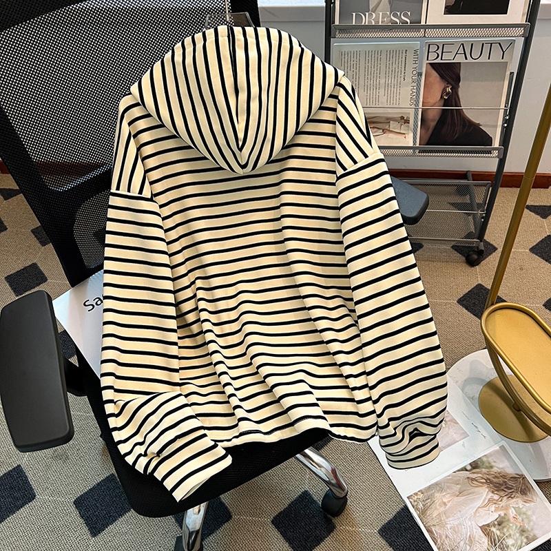 Loose stripe large yard hoodie autumn hooded Korean style tops