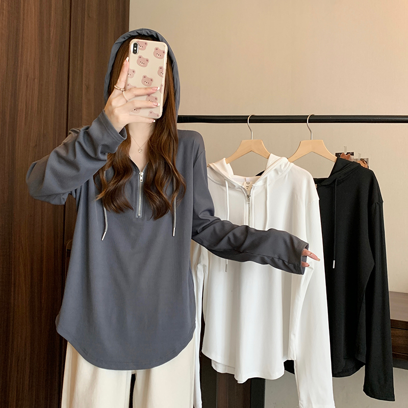 Hooded spring and autumn T-shirt long sleeve tops