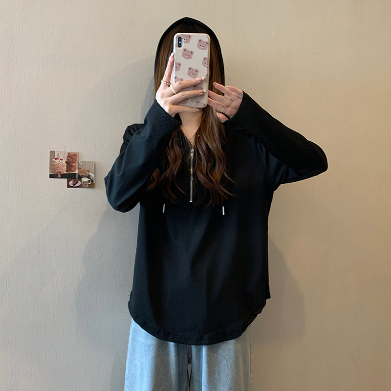 Hooded spring and autumn T-shirt long sleeve tops