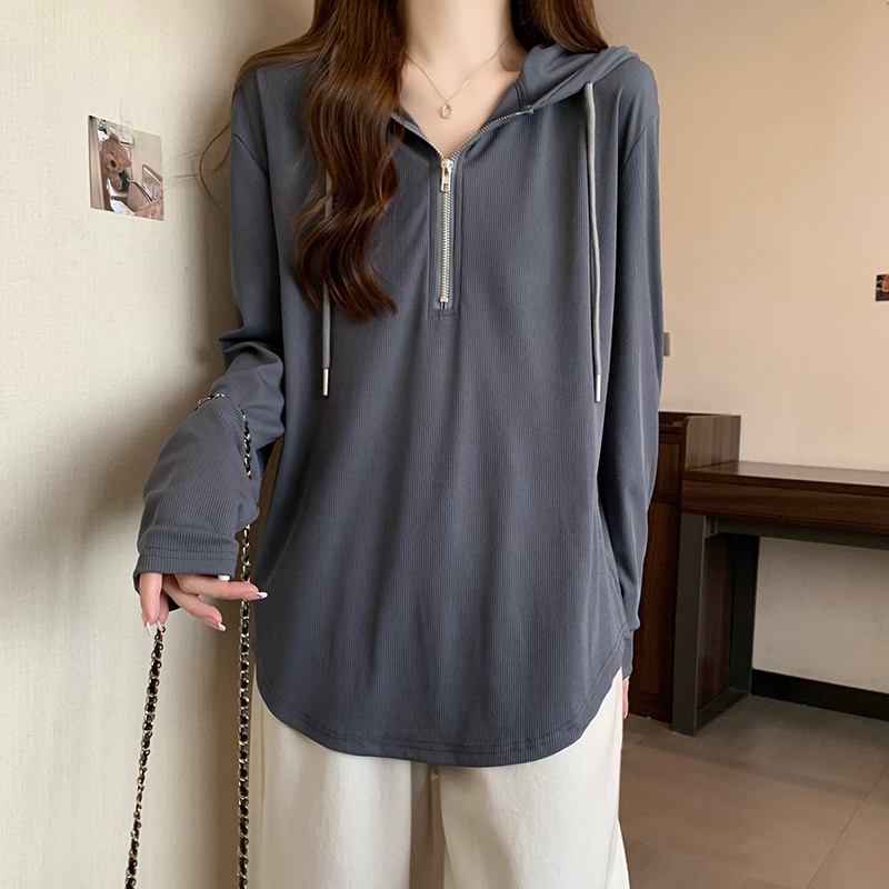 Hooded spring and autumn T-shirt long sleeve tops