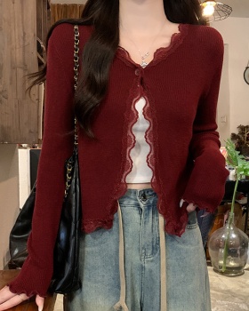 Long sleeve thermal tops round neck cardigan for women