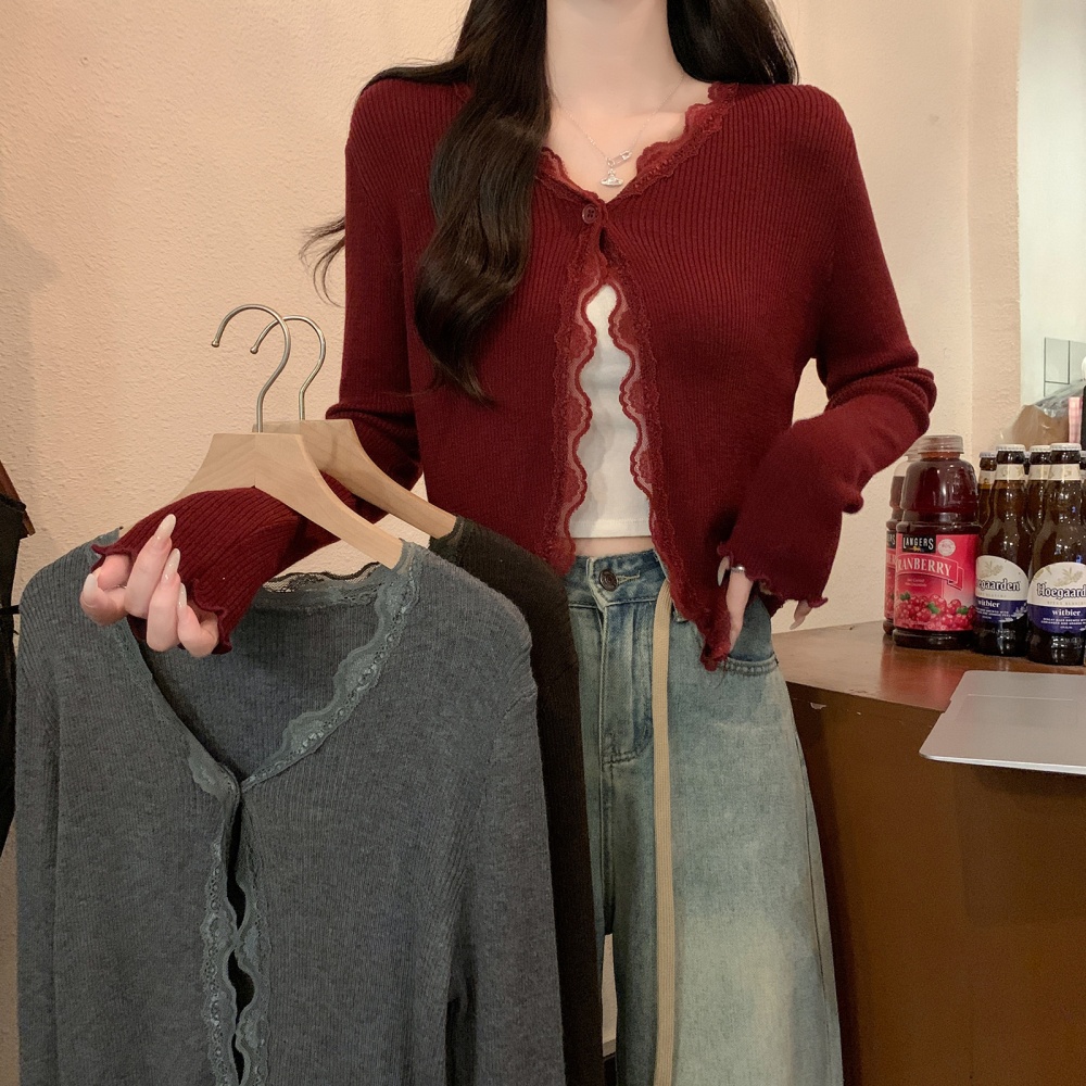 Long sleeve thermal tops round neck cardigan for women