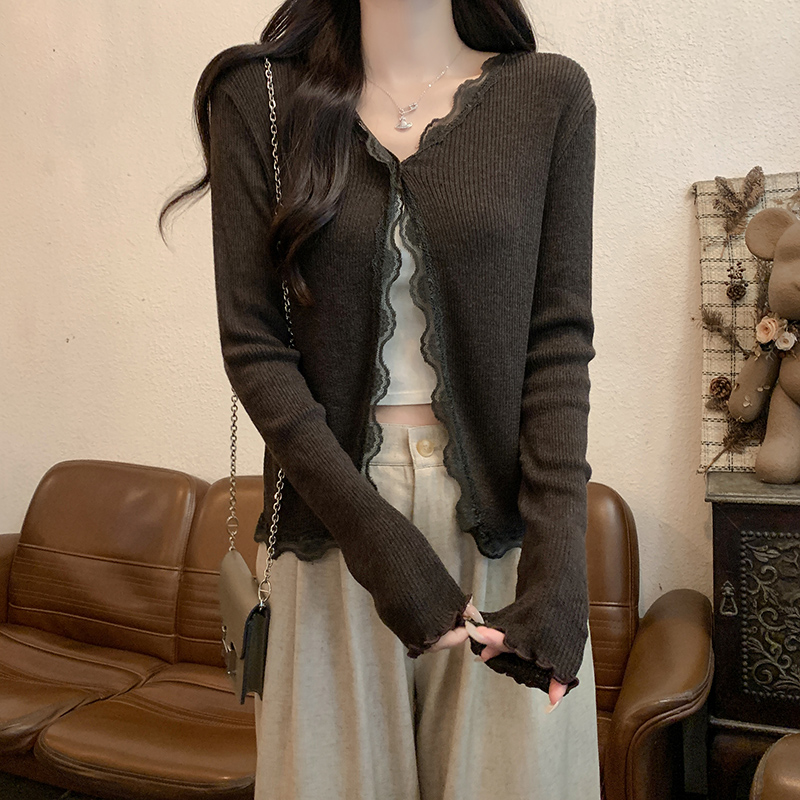 Long sleeve thermal tops round neck cardigan for women