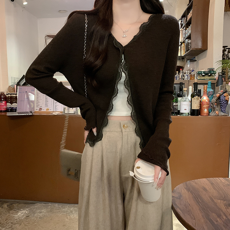 Long sleeve thermal tops round neck cardigan for women