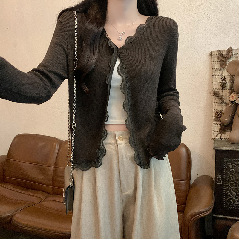 Long sleeve thermal tops round neck cardigan for women