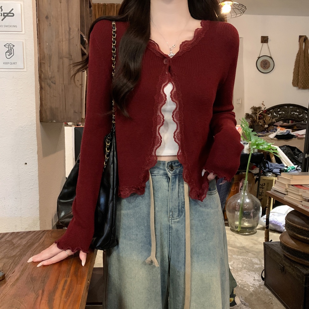 Long sleeve thermal tops round neck cardigan for women