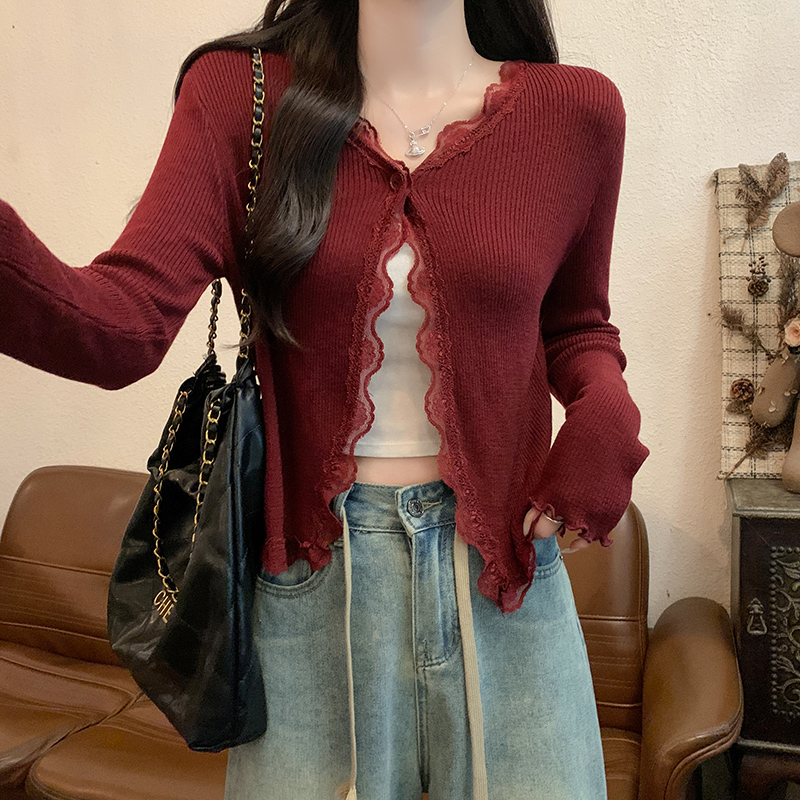 Long sleeve thermal tops round neck cardigan for women