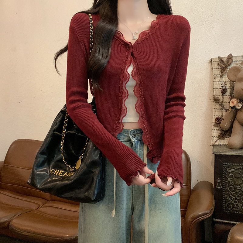 Long sleeve thermal tops round neck cardigan for women