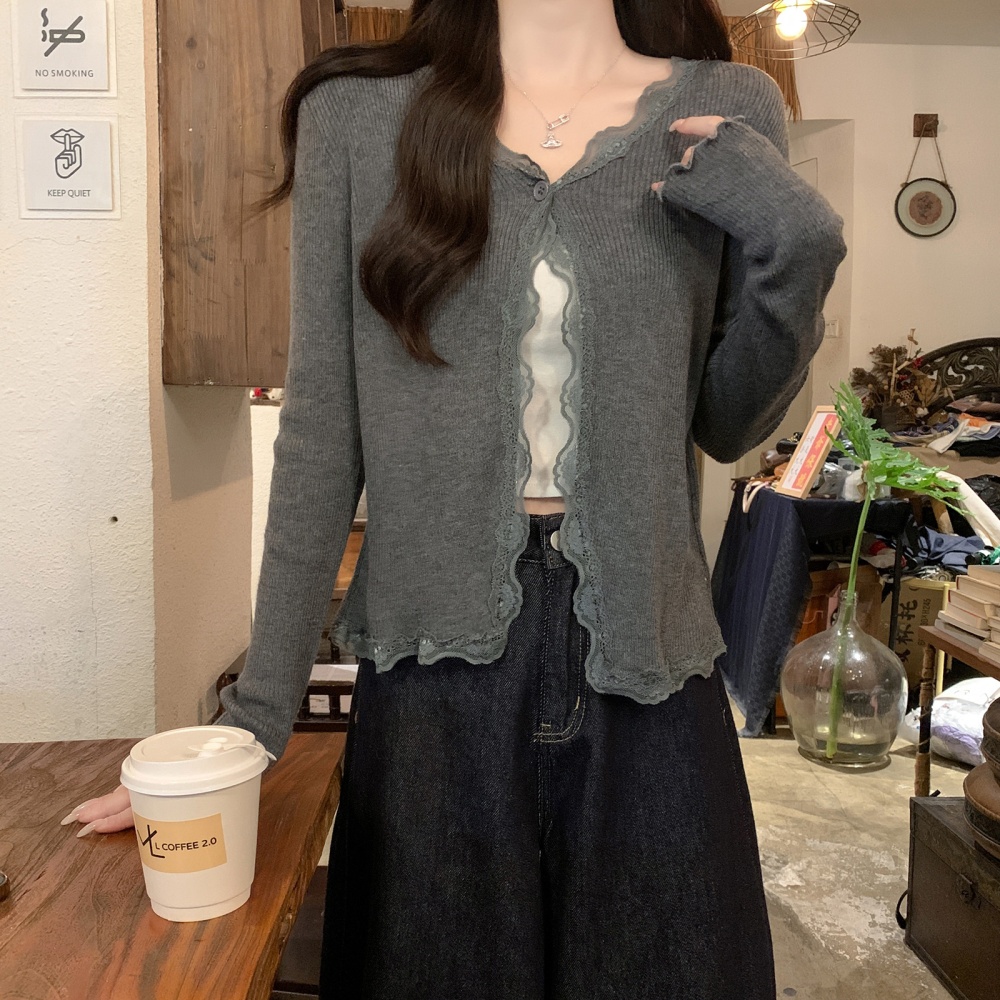 Long sleeve thermal tops round neck cardigan for women