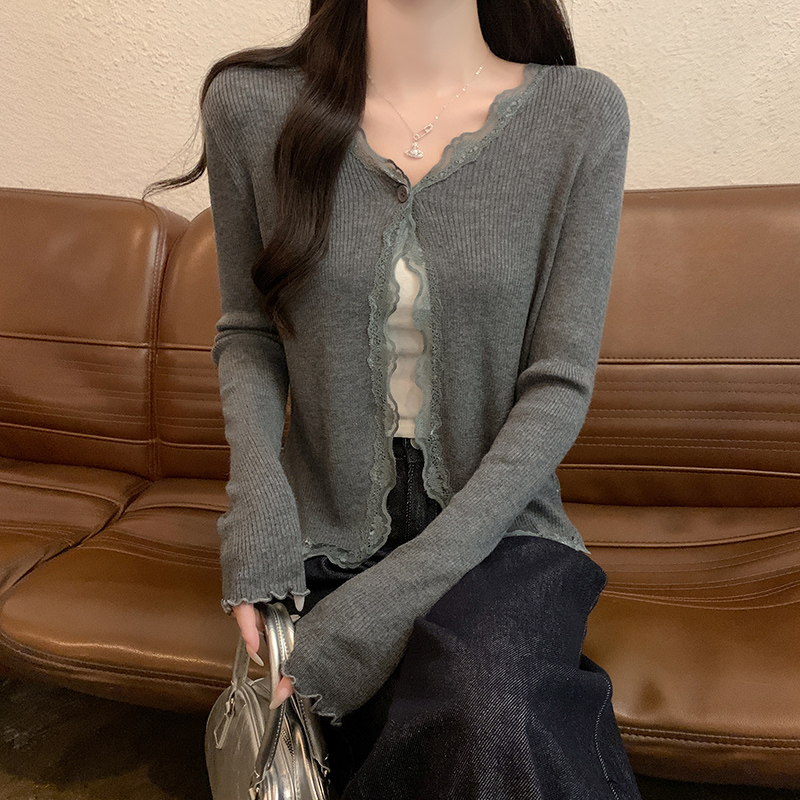 Long sleeve thermal tops round neck cardigan for women