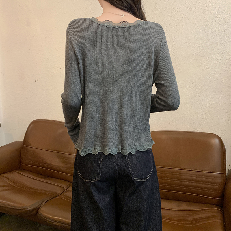 Long sleeve thermal tops round neck cardigan for women