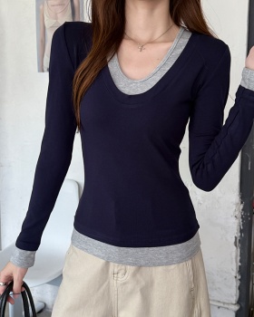 Pseudo-two bottoming shirt T-shirt for women