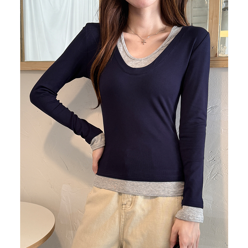 Pseudo-two bottoming shirt T-shirt for women