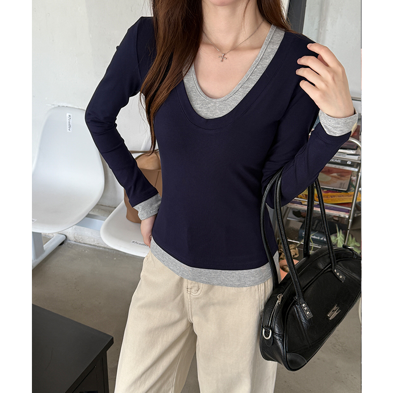 Pseudo-two bottoming shirt T-shirt for women