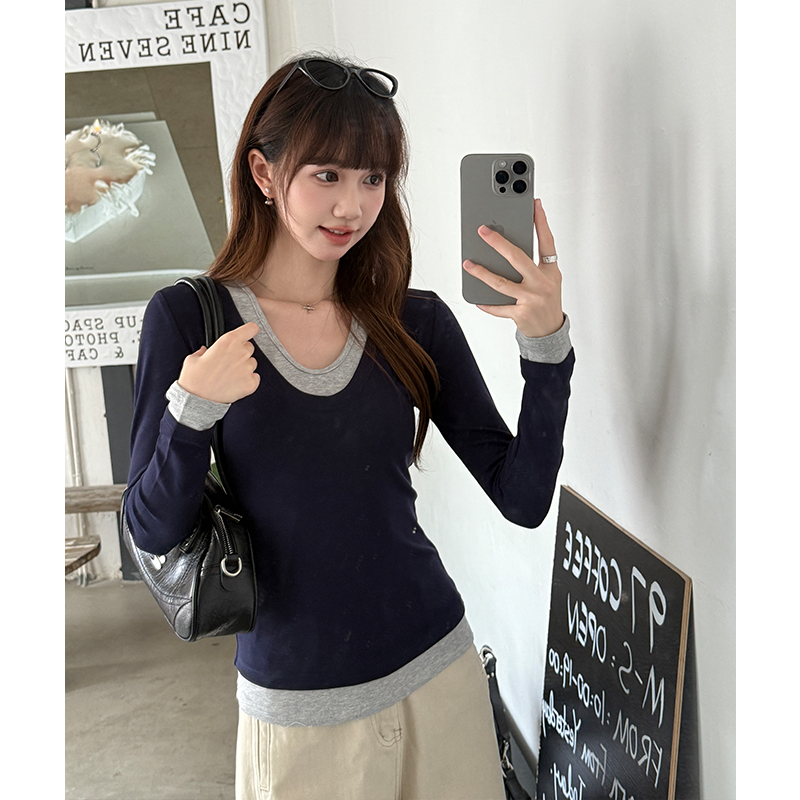 Pseudo-two bottoming shirt T-shirt for women