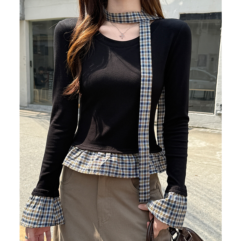 Inside the ride T-shirt plaid bottoming shirt for women