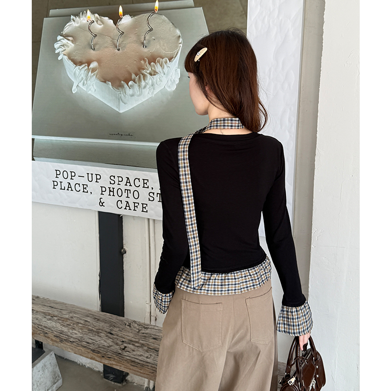 Inside the ride T-shirt plaid bottoming shirt for women