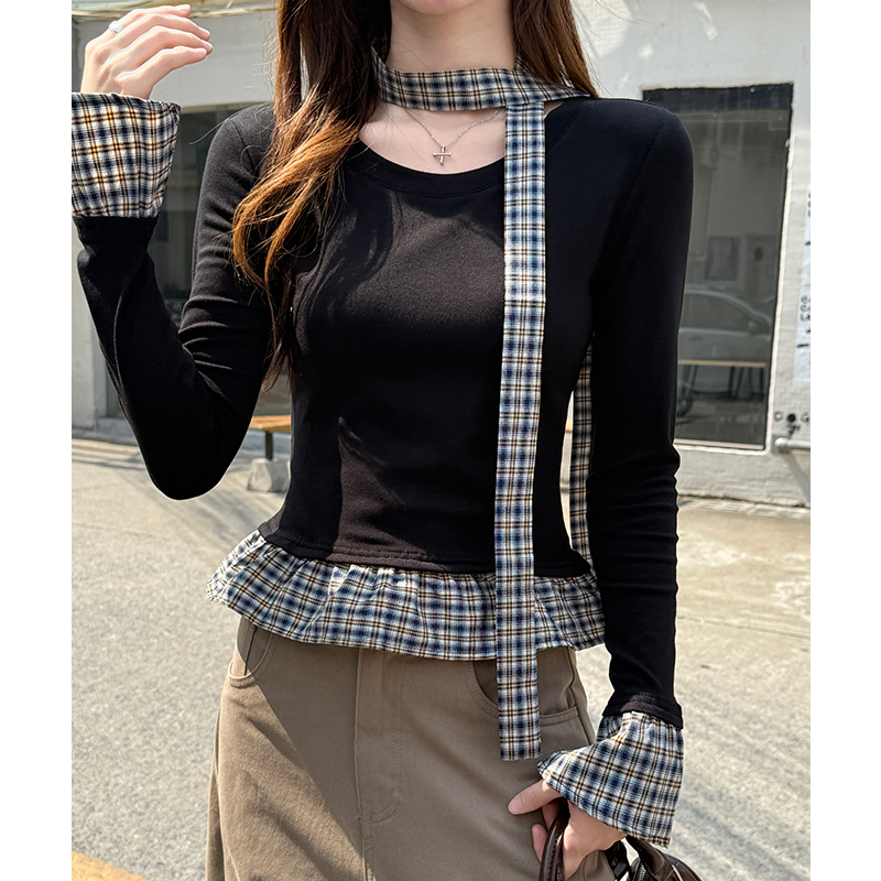 Inside the ride T-shirt plaid bottoming shirt for women