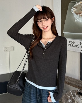 Long sleeve bottoming shirt mixed colors T-shirt for women