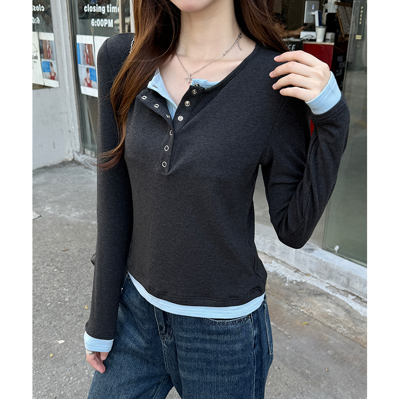 Long sleeve bottoming shirt mixed colors T-shirt for women