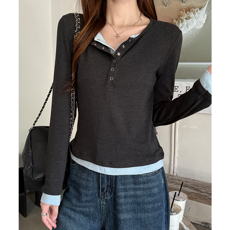 Long sleeve bottoming shirt mixed colors T-shirt for women