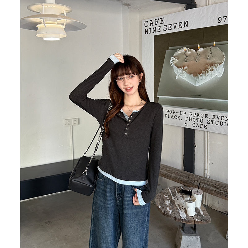 Long sleeve bottoming shirt mixed colors T-shirt for women