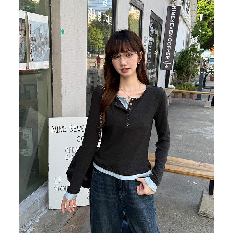 Long sleeve bottoming shirt mixed colors T-shirt for women