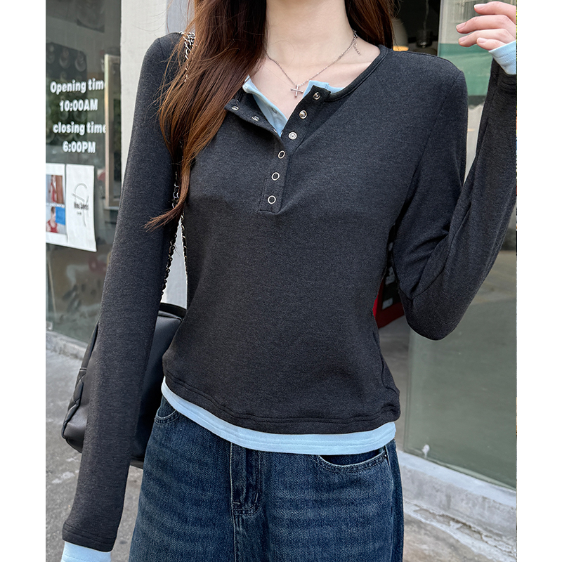 Long sleeve bottoming shirt mixed colors T-shirt for women