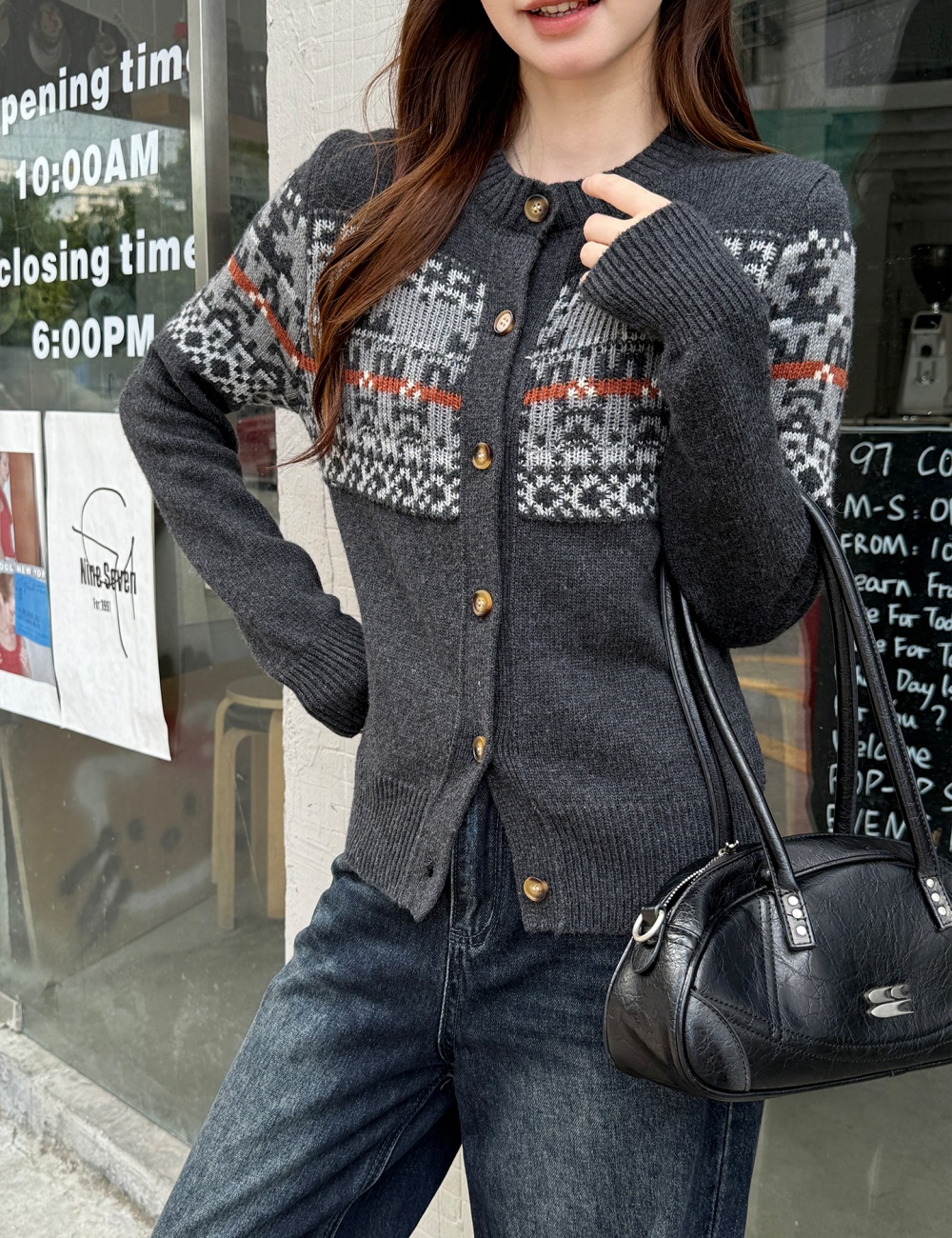 Round neck autumn bottoming shirt retro cardigan