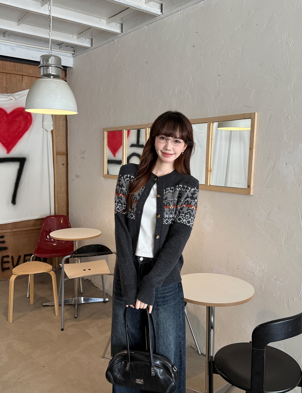 Round neck autumn bottoming shirt retro cardigan