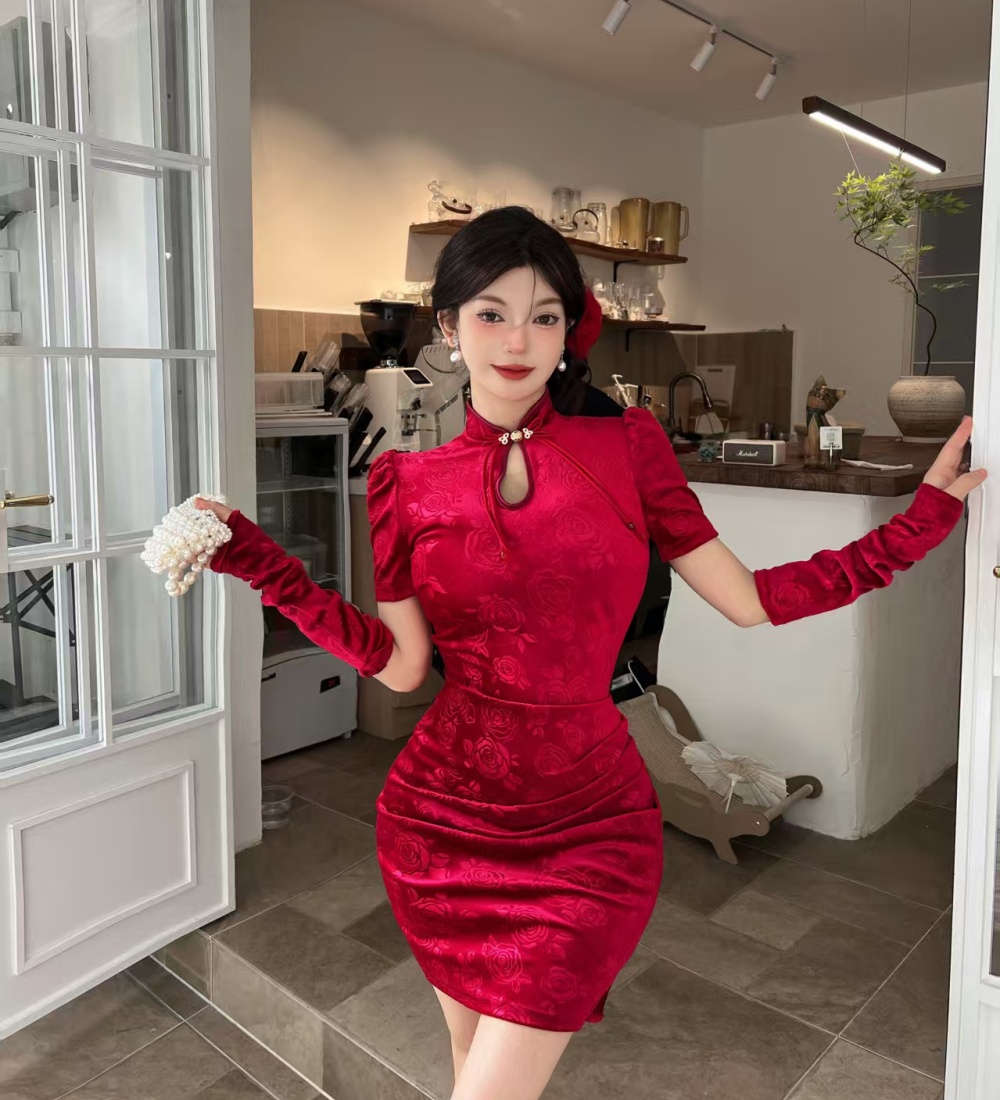 Sexy red cheongsam light Chinese style formal dress