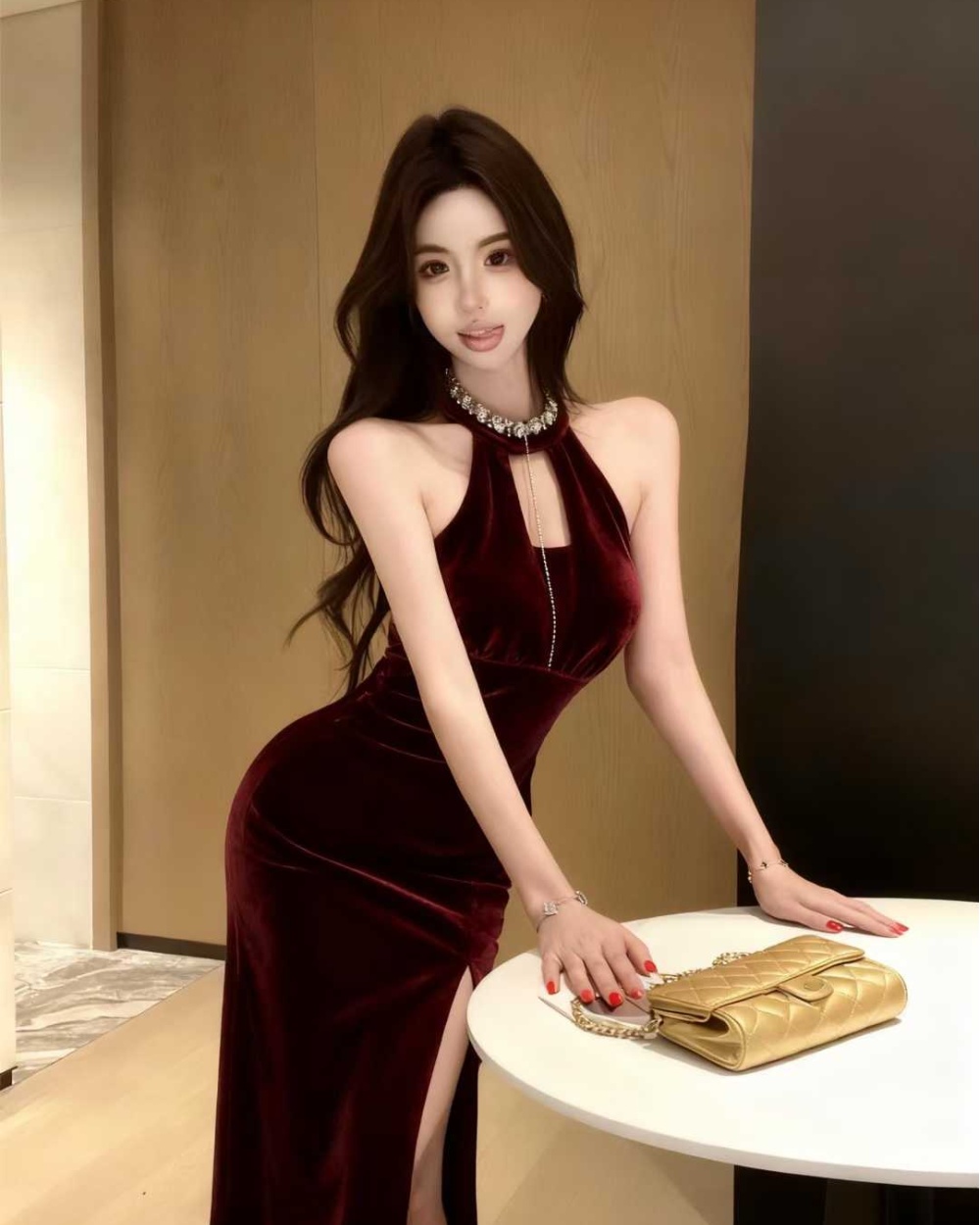 Sleeveless formal dress inside the ride long dress