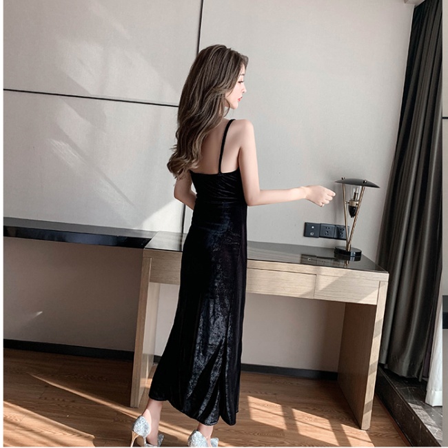 Split temperament formal dress low-cut sling long dress