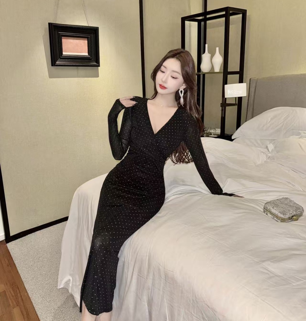 Shiny long dress France style dress for women