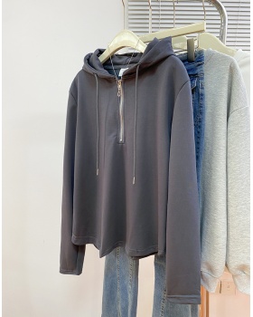 Zip pure long sleeve T-shirt spring and autumn thin hoodie