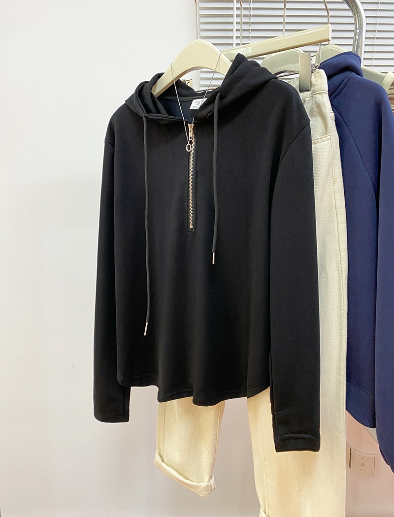Zip pure long sleeve T-shirt spring and autumn thin hoodie