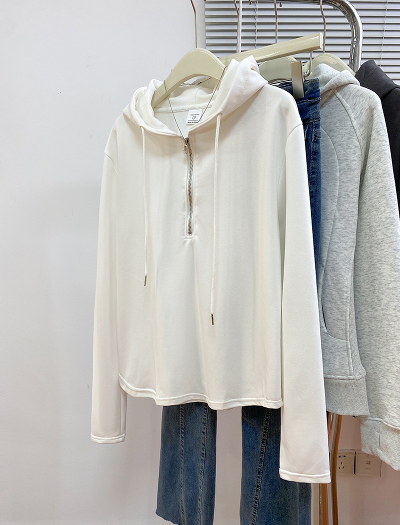 Zip pure long sleeve T-shirt spring and autumn thin hoodie