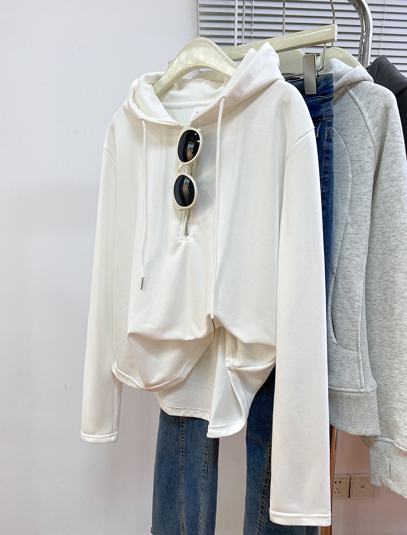 Zip pure long sleeve T-shirt spring and autumn thin hoodie