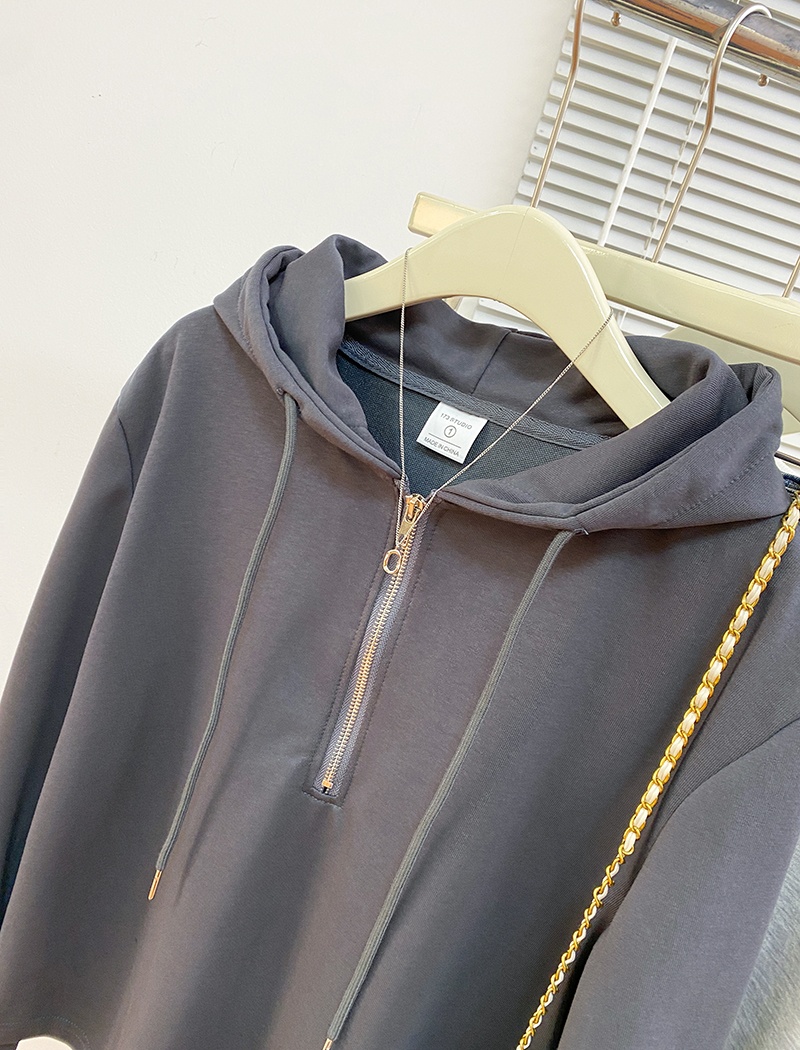 Zip pure long sleeve T-shirt spring and autumn thin hoodie