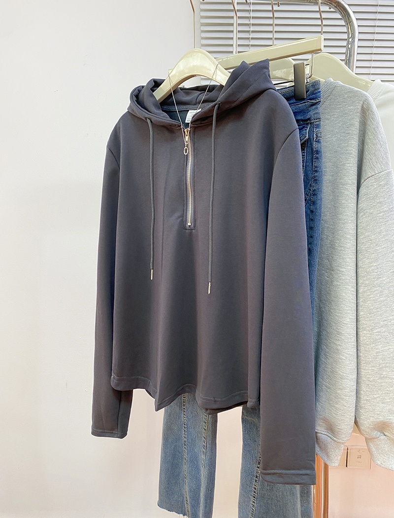 Zip pure long sleeve T-shirt spring and autumn thin hoodie